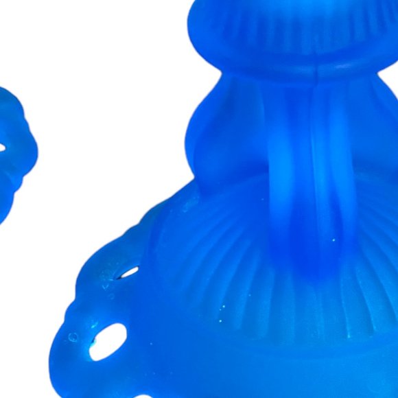 Vintage Westmoreland Elegant Glass Blue Satin Mist Doric Open Lace Console Set - Picture 5 of 16